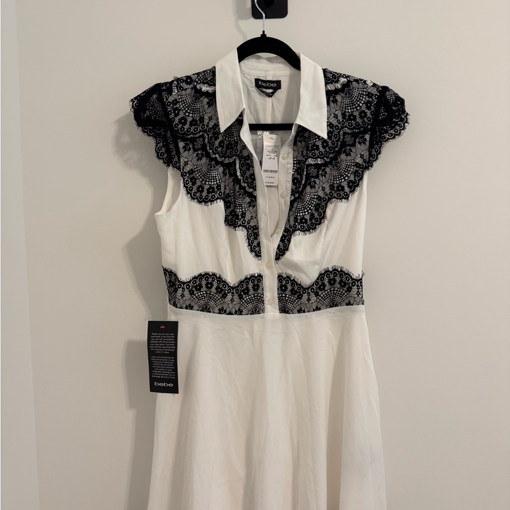 Bebe White and Black Flutter Sleeve Sundress